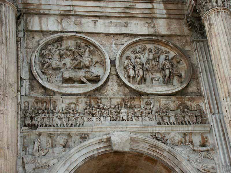 Arco de Constantino: cara norte. Clipeos de Adriano